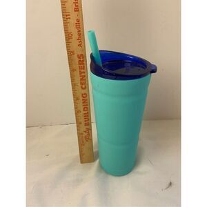 Bubba 24 Oz rubber stainless cup straw blue green